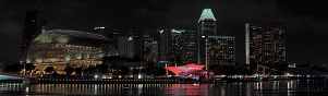 1BH1-0300; 8628 x 2556 pix; Azja, Singapur, miasto, zatoka, wieżowiec, Esplanade - Theatres on the Bay