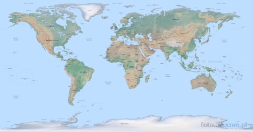 mapa fizyczna; kontynent; Ameryka Pnocna; Ameryka Poudniowa; Europa; Azja; Afryka; Australia; stolice; rzeba terenu