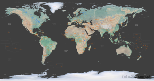 mapa fizyczna; kontynent; Ameryka Pnocna; Ameryka Poudniowa; Europa; Azja; Afryka; Australia; stolice; rzeba terenu