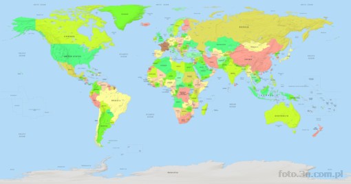 mapa polityczna; rzeba terenu; kontynent; Ameryka Pnocna; Ameryka Poudniowa; Europa; Azja; Afryka; Australia; stolice