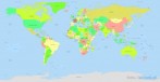 9101-5000; 11707 x 6160 pix; mapa polityczna, kontynent, Ameryka Pnocna, Ameryka Poudniowa, Europa, Azja, Afryka, Australia, stolice