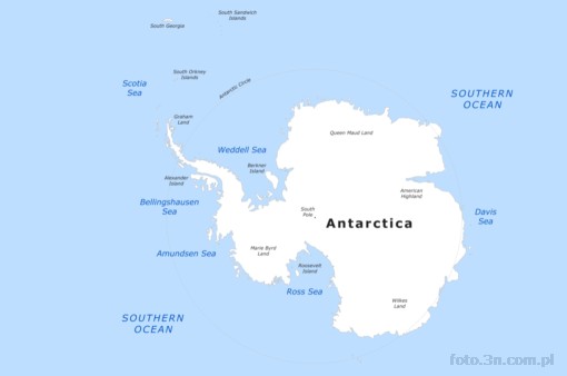 mapa polityczna; kontynent; Antarktyda; biegun po³udniowy