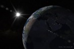 9512-0616; 6000 x 4000 pix; Ziemia, kosmos, Bliski Wschd, gwiazdy, noc, soce, flara, bysk