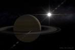 Saturn; piercienie; Soce; bysk; flara; gwiazdy; planeta; kosmos; mgawica