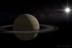 9519-0490; 5100 x 3400 pix; Saturn, piercienie, Soce, bysk, flara, gwiazdy, planeta, kosmos, mgawica